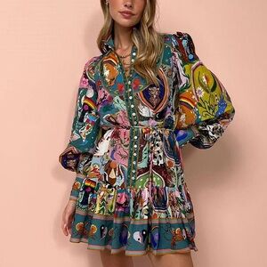 Multicolor Long Sleeve Mini Dress
